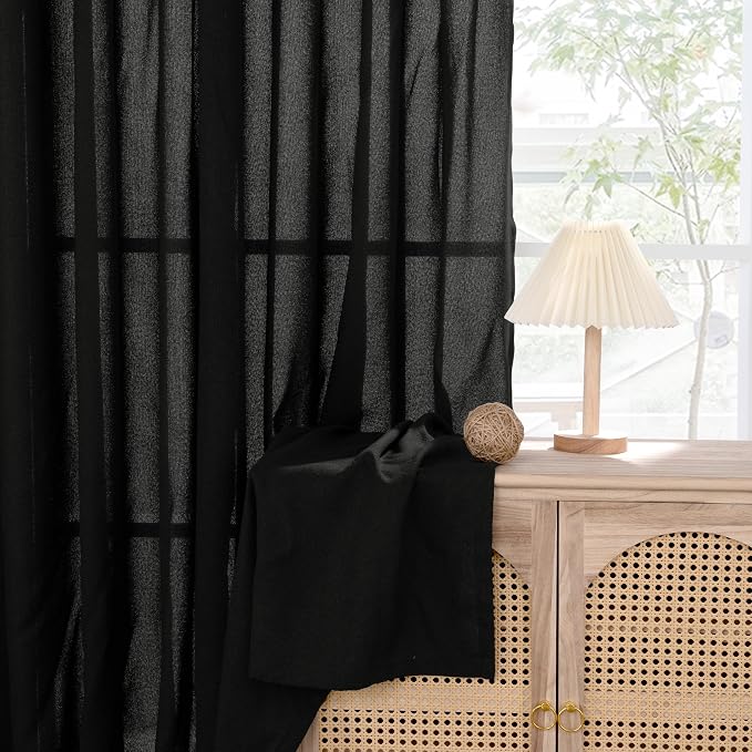 Extra Long Black Linen Curtains Linen 95 Inch Length - Image 7
