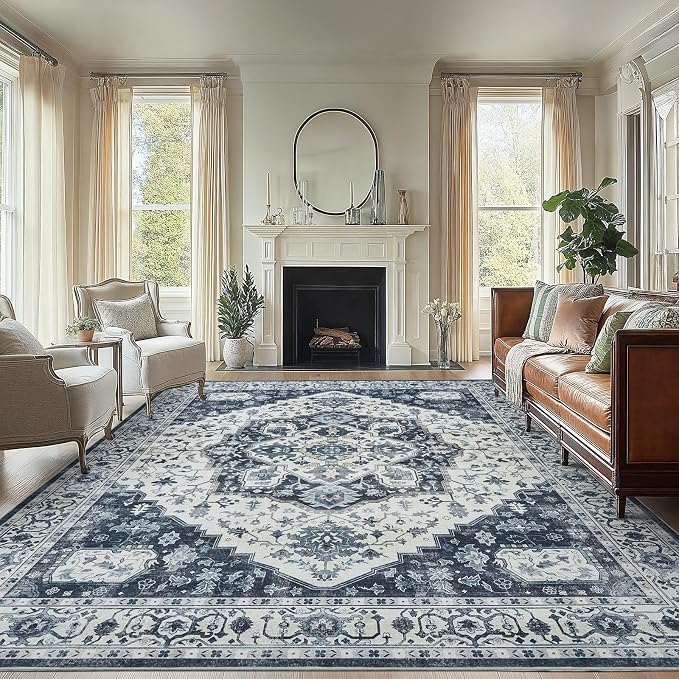 AMADA HOMEFURNISHING 8x10 Area Rug, Washable Low-Profile Large Area Rug by AMADAHOMEFURNISHING