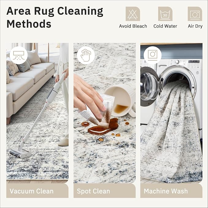 Soalmost 3x5 Rugs, Small Washable Kitchen Entryway Area Rug Blue/Ivory | - Image 9