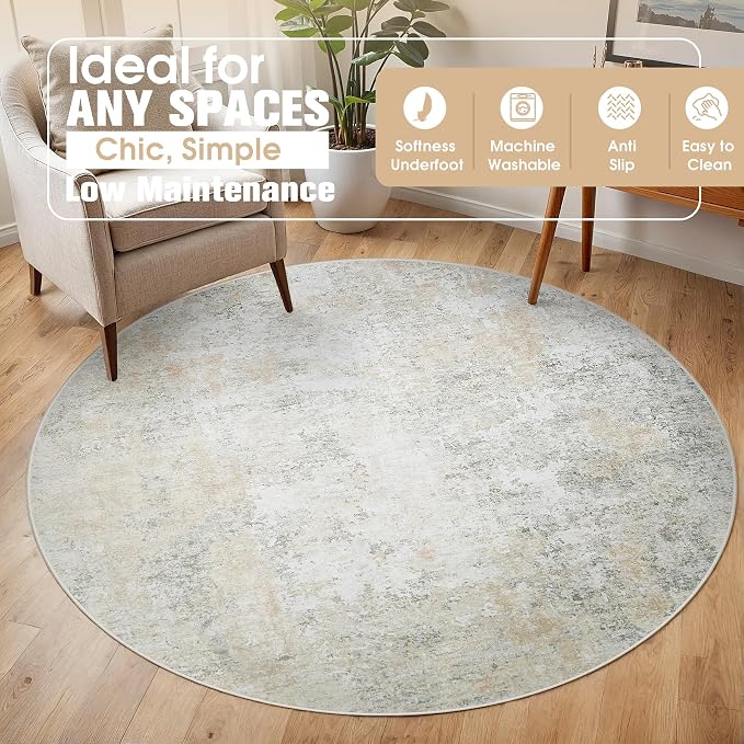 Round Rug 5ft Circle Rug Washable: Carpet Small Circular Area Rug - Image 3