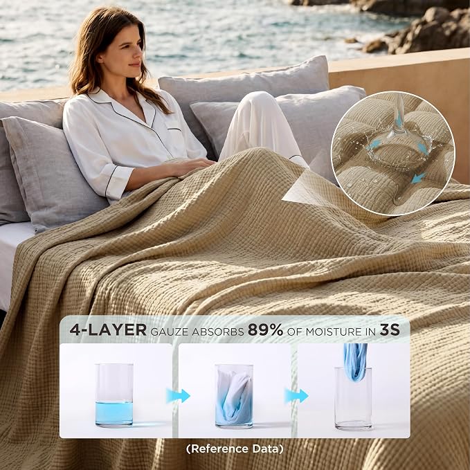 Bedsure 100% Cotton Muslin Blanket King Size - Image 3