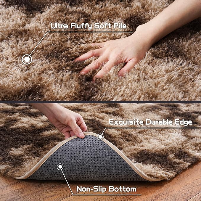Pionblank Fluffy Runner Rugs for Bedroom 2x6, Modern Shaggy Brown Area Rug for - Image 7