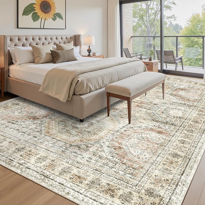 10x14 Area Rugs for Living Room, Non Slip Machine Washable Vintage Rugs - Image 8