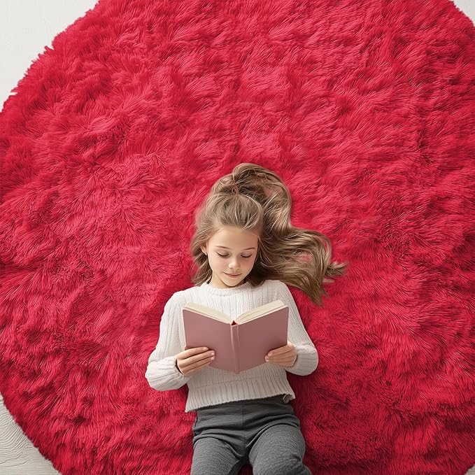 OLANLY Red Round Rugs for Bedroom by OLANLY