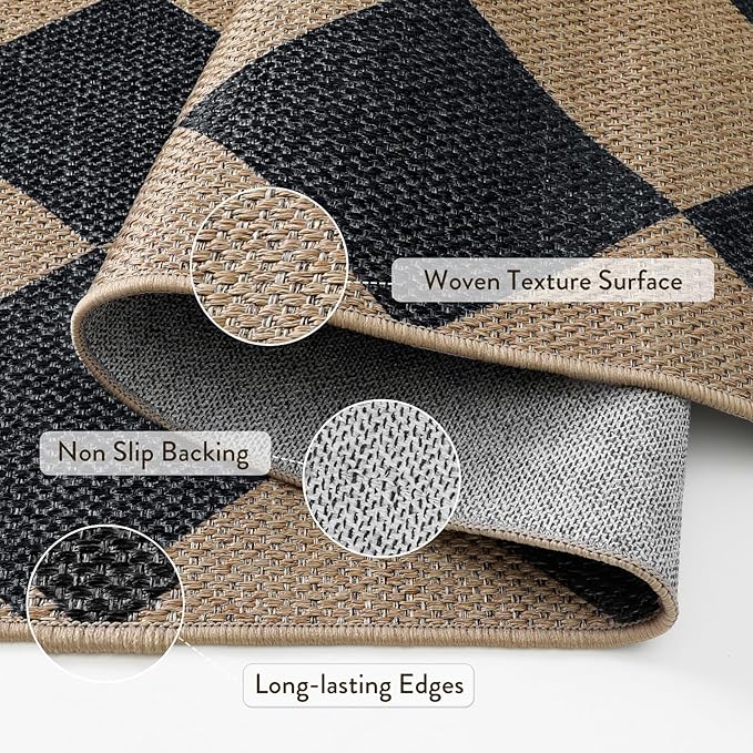 Lahome Colette Checkered Round Entryway Rug 4ft, Circle Indoor Outdoor Patio - Image 4