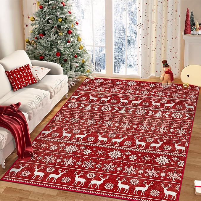 Christmas Rug 4x6 Washable Rugs, Boho Christmas Tree Snowflake Rug Non-Slip by VECARF