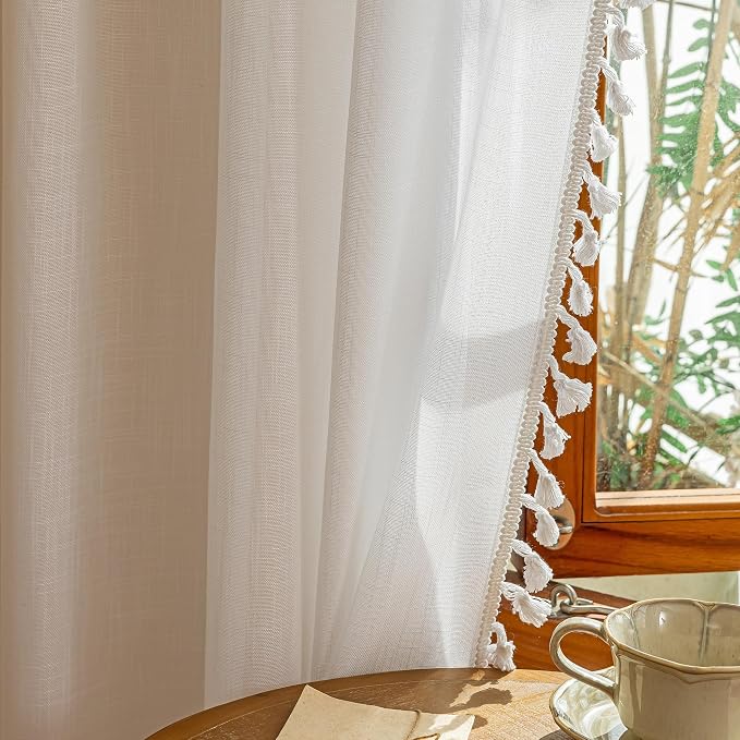 MYSKY HOME Boho Farmhouse White Long Curtains - Image 8