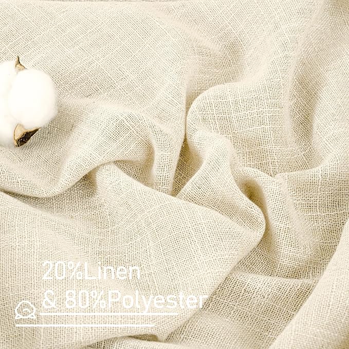 LAMIT Beige Linen Curtains for Living Room 84 inch Length, Light Filtering Semi - Image 3