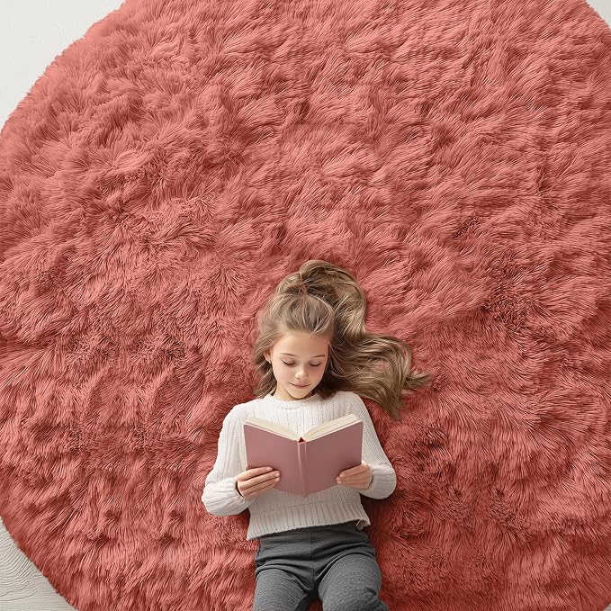 OLANLY Rust Red Round Rugs for Bedroom by OLANLY