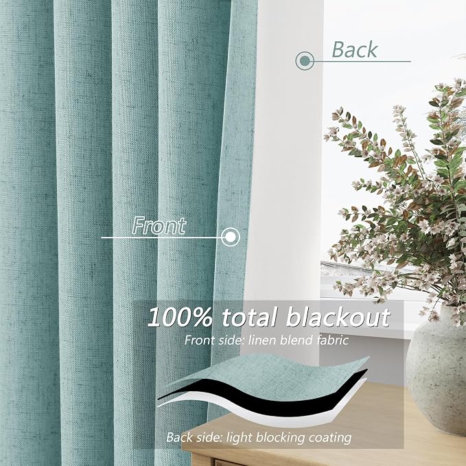 Guken 100% Blackout Linen Curtains 102 Inch Length 2 Panels Set - Image 4