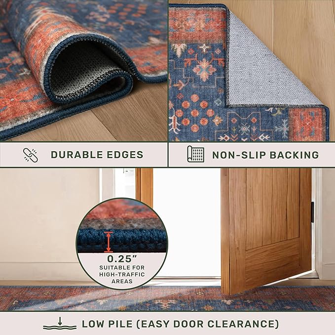 Boho Navy Blue 10x14 Area Rug for Living Room, Extra Large Dining Room Rugs for - Image 5