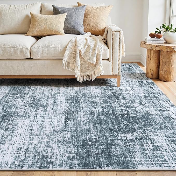 6x9 Area Rug for Living Room Bedroom: Non-Slip Modern Light Slate Blue | - Image 9