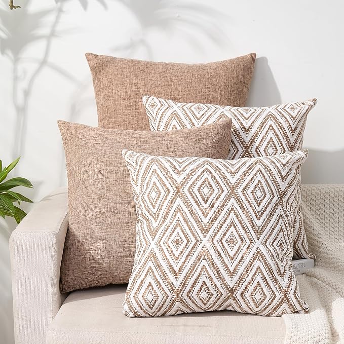 HPUK Decorative Throw Pillow Covers Set of 4 Geometric Design Linen Cushion by HPUK