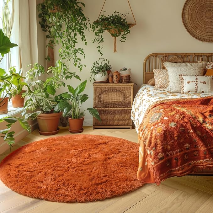 Amdrebio Burnt Orange Small Round Circle Rug 3Ft - Image 3