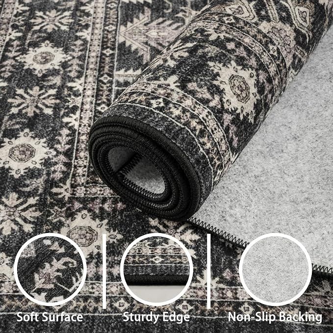 Grey Area Rug 4x6 for Living Room Bedroom | Low Pile; Non Slip;Machine - Image 6