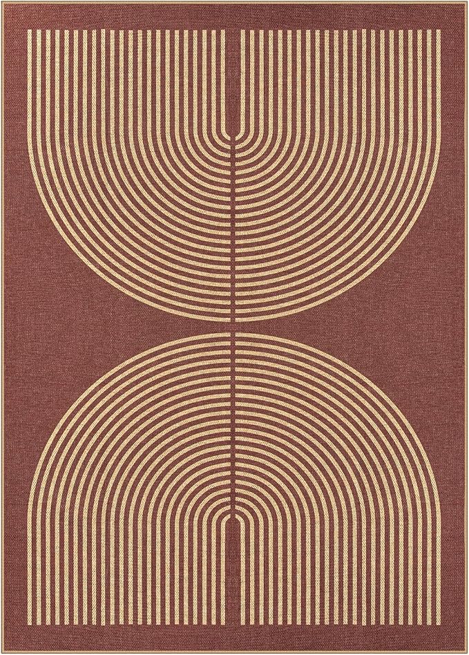 Lahome Enfys Modern Rainbow Easy Jute Outdoor Rug 5x7, Stain Resistant Red - Image 7