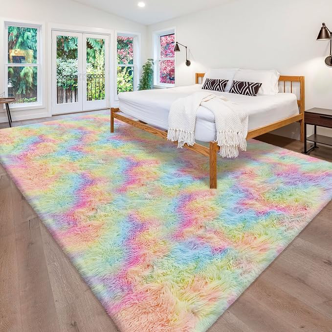 Fluffy Rainbow Colorful Area Rug - Image 2
