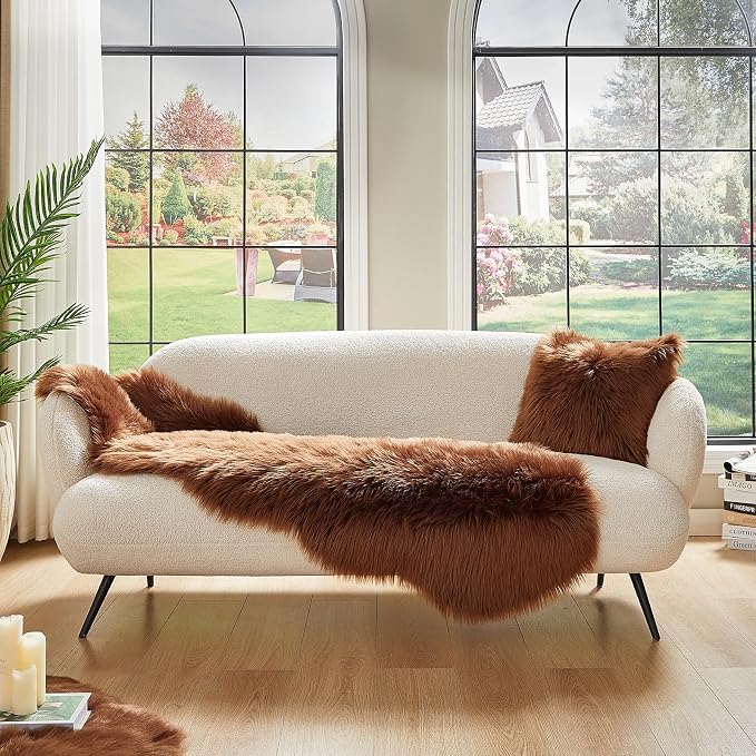 AMTOVO Faux Sheepskin Rug, Coffee Ultra Soft Fluffy Shag Area Rug, 2 x 6 ft - Image 3
