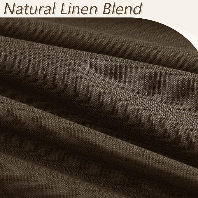 Guken Chocolate 100% Blackout Linen Curtains 102 Inch Length 2 Panels Set - Image 3