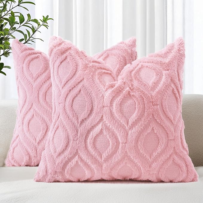 decorUhome Summer Throw Pillow Covers 16x16 Inch Set of 2, Soft Plush Faux Wool by decorUhome