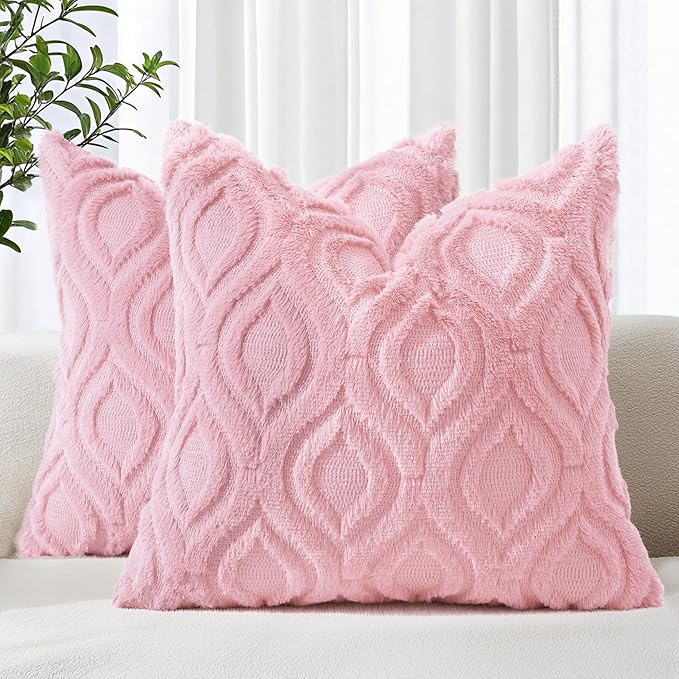 decorUhome Summer Throw Pillow Covers 18x18 Inch Set of 2, Soft Plush Faux Wool by decorUhome
