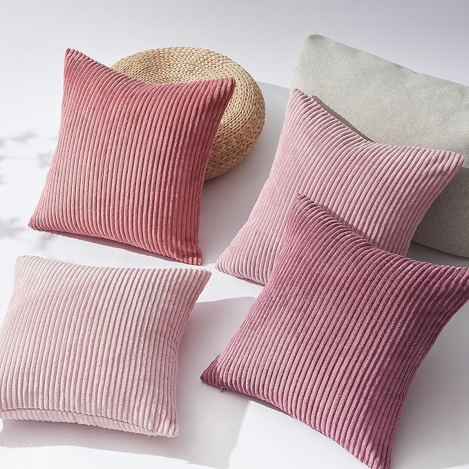 Topfinel Pink Throw Pillow Covers 16x16 Inch Set of 4, Soft Farmhouse Corduroy - Image 2