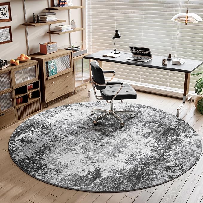 Round Area Rugs 6ft Washable Grey Circle Rug - Image 3