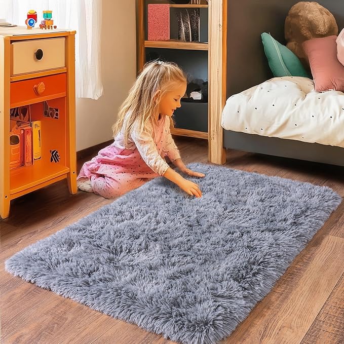 Small Rugs for Bedroom, Fluffy 2x3 Rug Throw Non Slip for Bedside Dorm Kids Room - Image 3