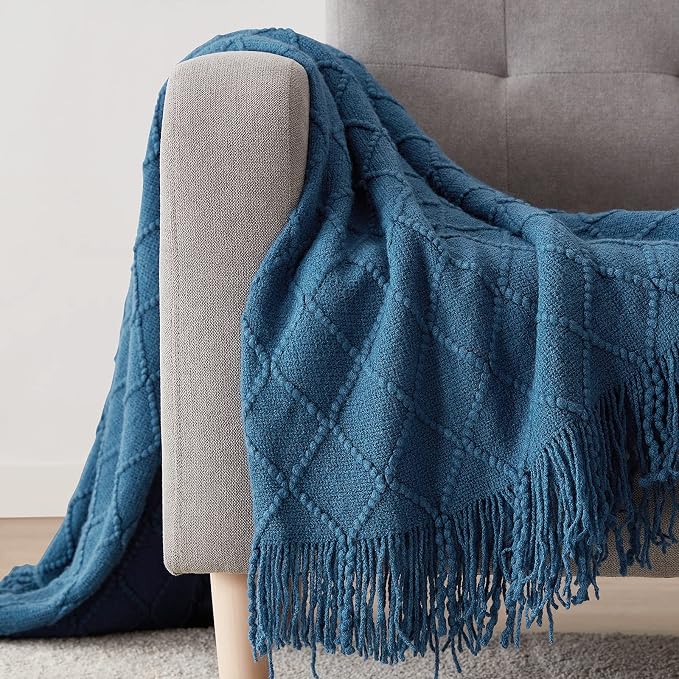 BOURINA Royal Blue Throw Blanket 50 x90 Inches Throw Textured Solid Soft Sofa - Image 5