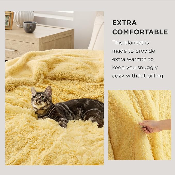 Bedsure GentleSoft Fluffy Yellow Throw Blanket, Room Decor Yellow Gifts - Image 3