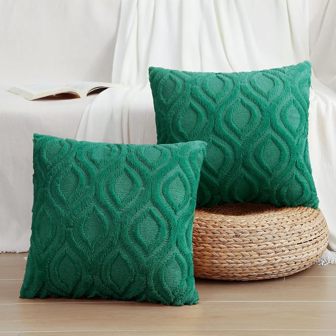 decorUhome Throw Pillow Covers 16x16 Inch Set of 2, Soft Plush Faux Wool Green - Image 7