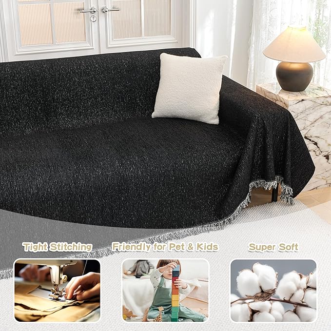 MYSKY HOME Black Couch Covers, Couch Cover 2 Cushion Sofa Pet Couch Cover - Image 2