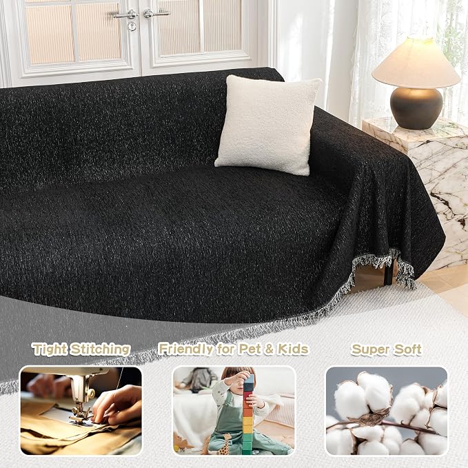 MYSKY HOME Black Chenille Sofa Slipcover Couch Covers - Image 2