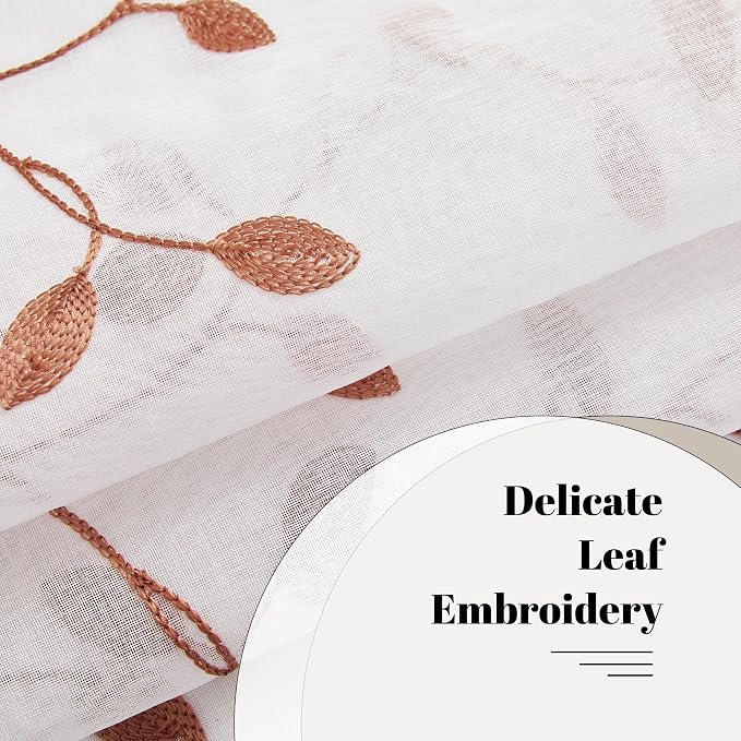 MRTREES Sheer Christmas Curtain Valance, Autumn Leaves Embroidered Valances - Image 3