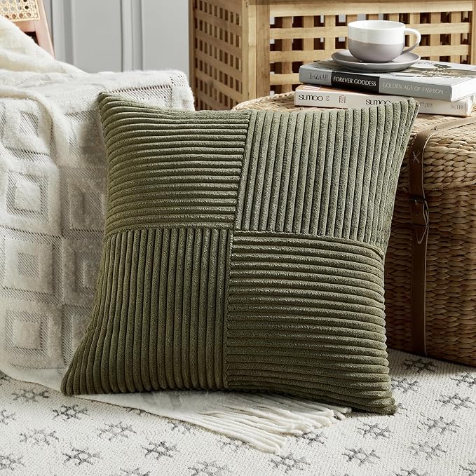 Fancy Homi 2 Packs Olive Green Euro Decorative Throw Pillow Covers 28x28 Inch - Image 2