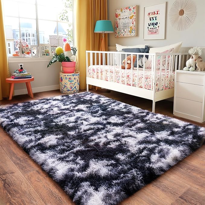 Black and White Rug for Bedroom, 4x6 Area Rug for Kids Room, Bedside Indoor - Image 9