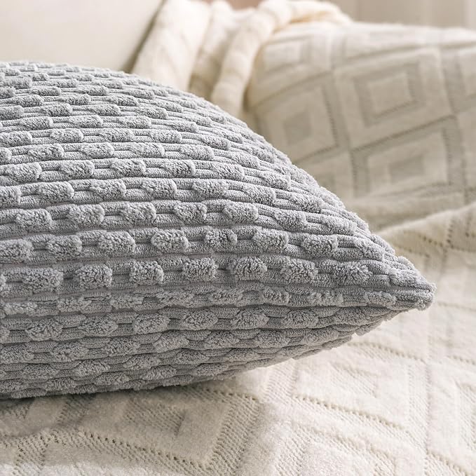 Set of 4 Grey Decorative Throw Pillow Covers 24x24 Inch Corduroy Pillow Covers - Image 6