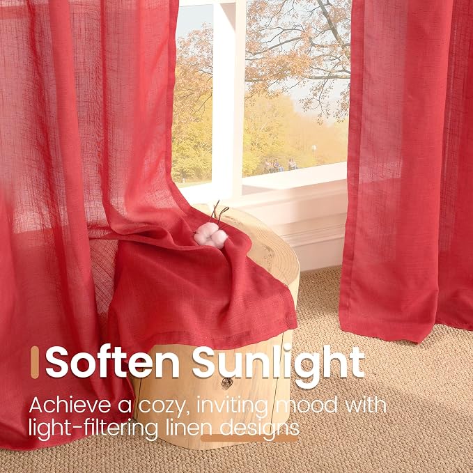 BGment Red Linen Curtains 84 Inch Length 2 Panels Set - Image 5