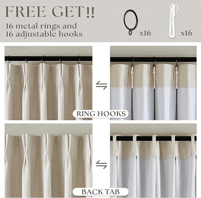 Pleated Cream Beige Linen Blackout Curtains - Image 6