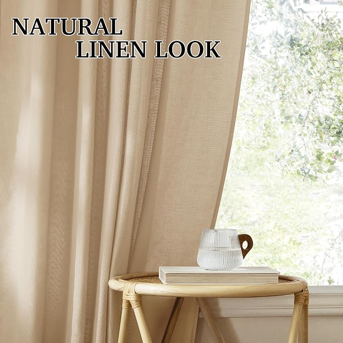 RYB HOME Boho Curtains 90 inches Long, Soft Linen Woved Lightweight Back Tab - Image 6