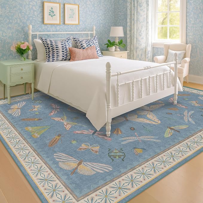 Washable Living Room Rug 8x10, Dusty Blue Area Rugs - Image 6