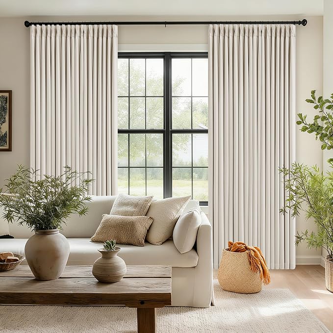 Natural Extra Wide Pleated Linen Blackout Curtains 84 Inches Long 70W x 84L | - Image 7