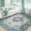 Area Rugs 6'x8' Washable Non-Slip, Floral Vintage Distress Print Pattern by RELEANY