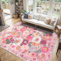 Floral Washable 6x9 Area Rugs Pink, Soft Bedroom Rug by WelcometoBabovid
