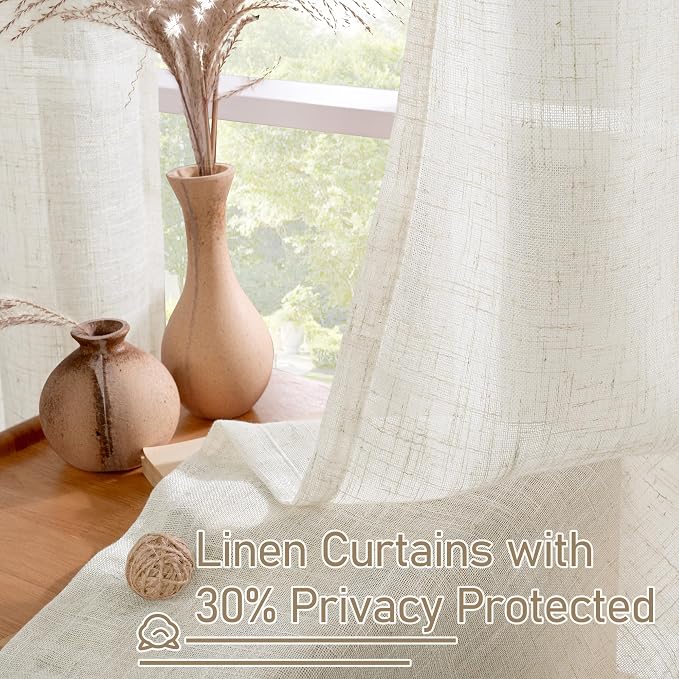 40 Inch Linen Curtains for Kitchen Windows Over Sink, Cream Ivory | Short Semi - Image 5