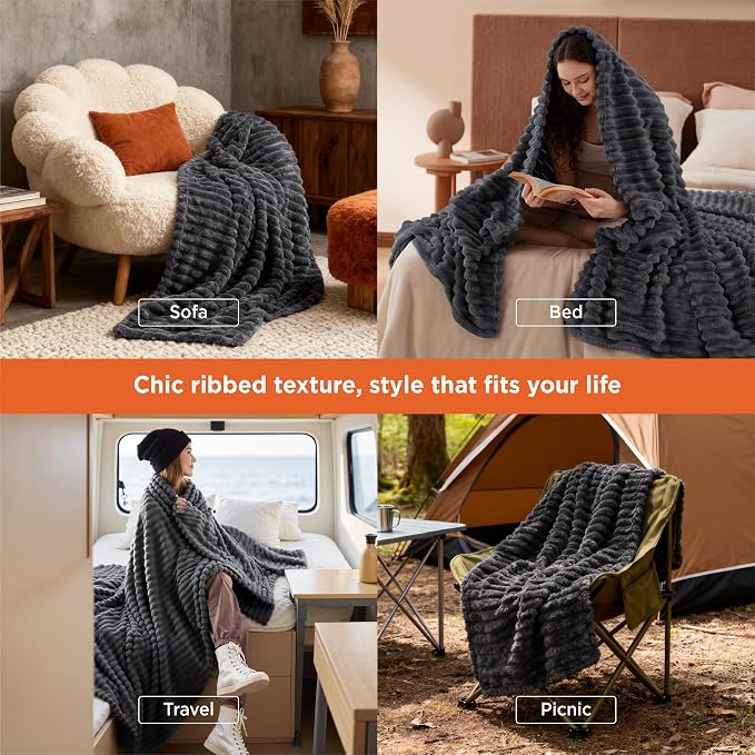 Bedsure GentleSoft Grey Fleece Blanket - Image 3