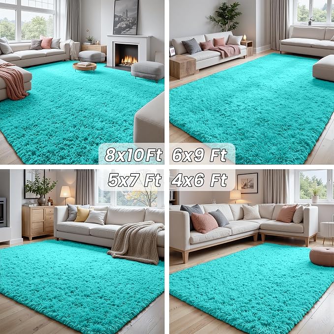 6x9 Area Rugs for Living Room Rug: Soft Fluffy Shag Teal Blue Rugs for Bedroom - Image 7