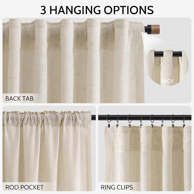 Nanspring Linen Curtains 84 Inch Length 2 Panels Set - Image 2