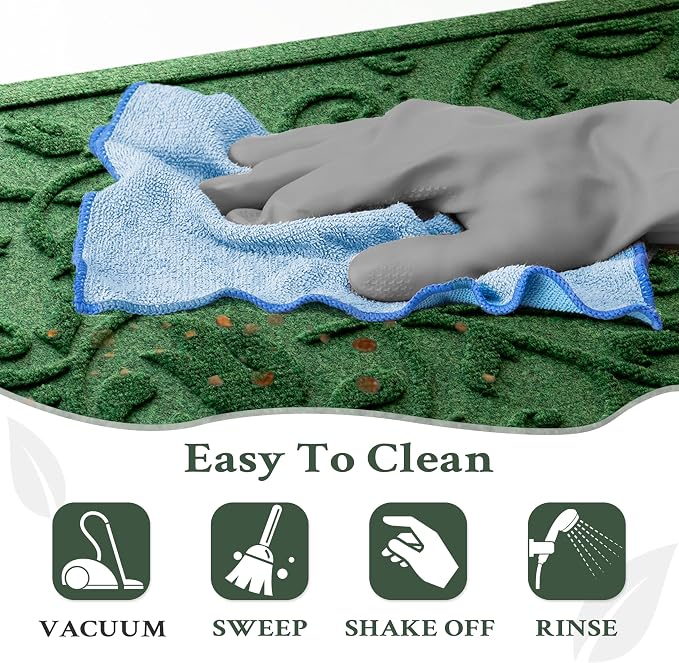 Boho Green Floral Leaves Outdoor Indoor Entrance Doormats, Absorbent Durable - Image 8