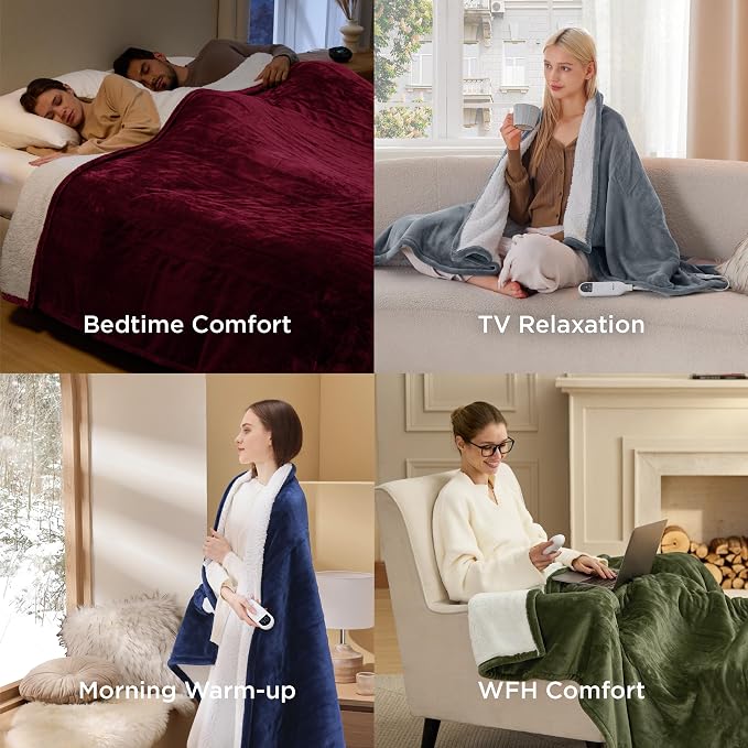 Bedsure Heated Blanket Queen Size, Dual Control Electric Blanket, 6 Heat/6 - Image 8